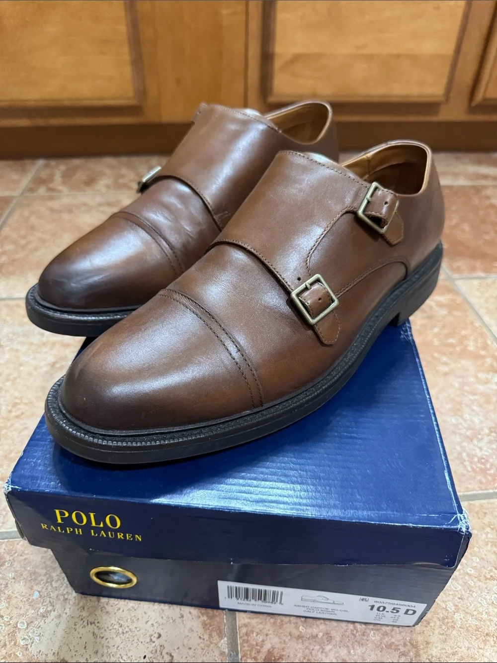 Polo by Ralph Lauren Brown Leather Double Monk Strap Oxfords